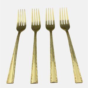 Towle Supreme Cutlery Japan TWS120-GOLD Gold Electroplate 4 Dinner Forks 7.25"